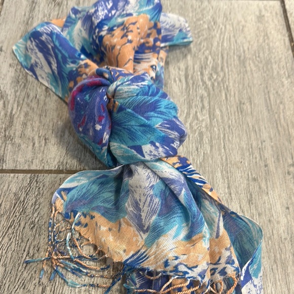 Accessories - Floral Blue and Orange Spring/Summer Lightweight Scarf